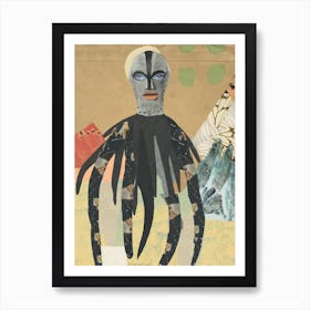 Octopus Mask Face Surreal Collage  Art Print