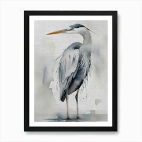 Watercolor Heron by the River Abstract Painting Art Print