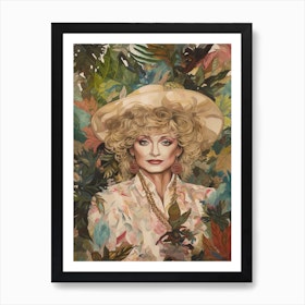 Floral Handpainted Portrait Of Dolly Parton  2 Art Print