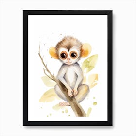 Watercolour Jungle Animal Baby Squirrel Monkey 4 Art Print