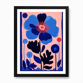 Blue Flower Illustration Poppy 2 Art Print