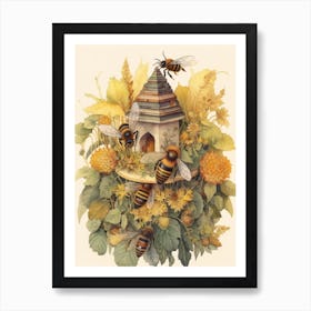 European Honey Bee Beehive Watercolour Illustration 1 Art Print