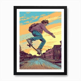 Skateboarding In Copenhagen, Denmark Comic Style 2 Art Print