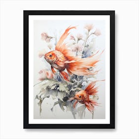 Goldfish, Japanese Brush Painting, Ukiyo E, Minimal 1 Art Print