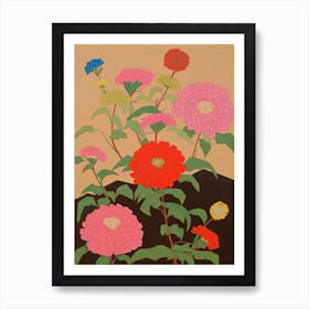 Zinnias Flower Big Bold Illustration 3 Art Print