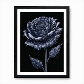 A Carnation In Black White Line Art Vertical Composition 54 Art Print