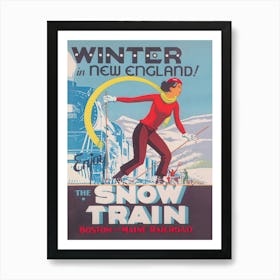 New England Snow Train Vintage Ski Poster Art Print