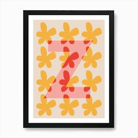 Alphabet Flower Letter Z Print - Pink, Yellow, Red Art Print