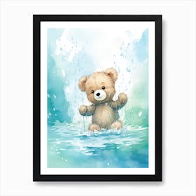 Swimming Teddy Bear Painting Watercolour 3 Art Print