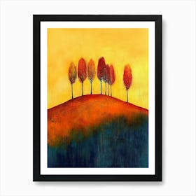 This Is An Abstract Painting Of Trees On A Hill Art Print