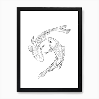 Black And White Koi Fish Art Print