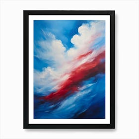 Abstract Painting Featuring Voluminous Red And White Clouds Floating Whimsically In A 3 Dimensional Art Print