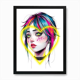 Neon Girl in Yellow Heart Art Print