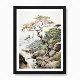 Rikugien Garden In Tokyo, Japanese Brush Painting, Ukiyo E, Minimal 3 Art Print