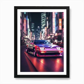 Retrowave classic sports car in Tokyo city [synthwave/vaporwave/cyberpunk] — aesthetic poster, retrowave poster, vaporwave poster, neon poster, 80s Art Print