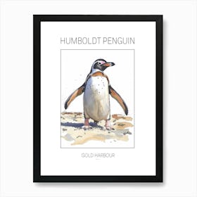 Humboldt Penguin Gold Harbour Watercolour Painting 4 Poster Poster