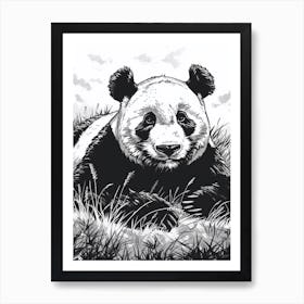 Giant Panda Resting In A Field Ink Illustration 4 Art Print