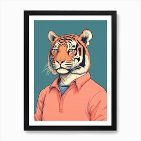 Tiger Illustrations Wearing A Polo Shirt 4 Art Print