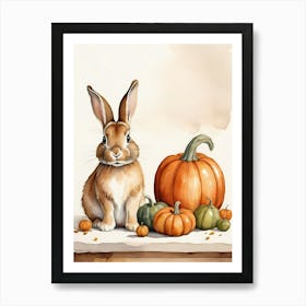 Painting Of A Cute Bunny With A Pumpkins (27) Art Print