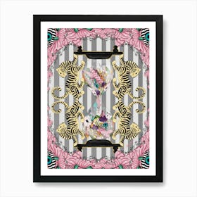 Repeat The Life - the life in a hourglass surrounded by tigers and pink eye-flowers Art Print