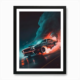 Muscle Smoke Drift Retro Racing vintage classic Car Art Print