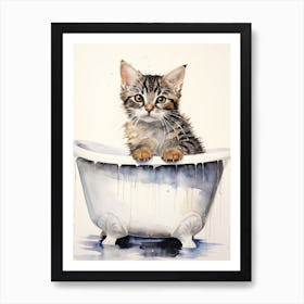 American Shorthair Cat In Bathtub Bathroom 2 Art Print