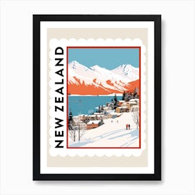 Retro Winter Stamp Poster Queenstown New Zealand 1 Art Print