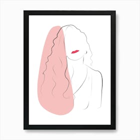 Red Lips Woman Line Art Art Print