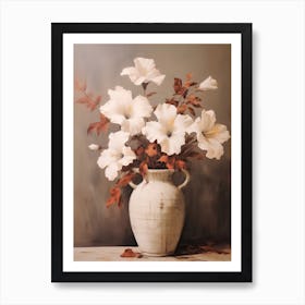 Hibiscus, Autumn Fall Flowers Sitting In A White Vase, Farmhouse Style 1 Art Print