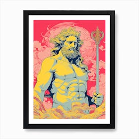  A Drawing Of Poseidon With Trident Silk Screen 1 Affiche