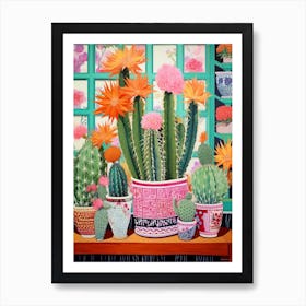 Cactus Painting Maximalist Still Life Carnegiea Gigantea Cactus  1 Art Print