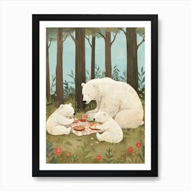 Polar Bear Family Picnicking In The Woods Storybook Illustration 3 Póster