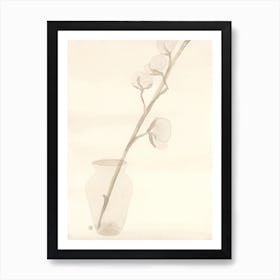 watercolor painting cotton branch vase light beige monochrome  minimal minimalist painting art bedroom office kitchen Art Print