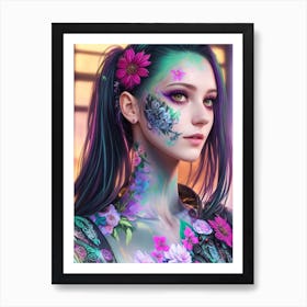 Dreamshaper 32 Cyberpunk Floral Face Paint Robot Nudist Cyberp 0 2 Art Print