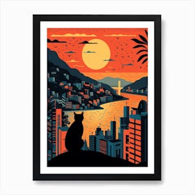 Rio De Janeiro, Brazil Skyline With A Cat 2 Art Print