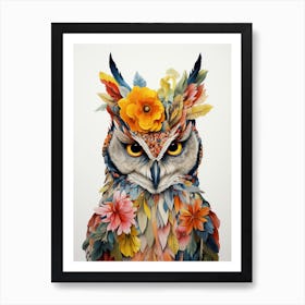 Bird With A Flower Crown Eastern Screech Owl 1 Art Print