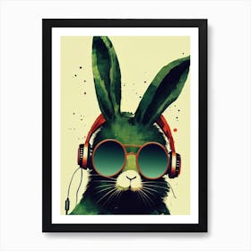 Rabbit With Headphones Retro 1 Art Print