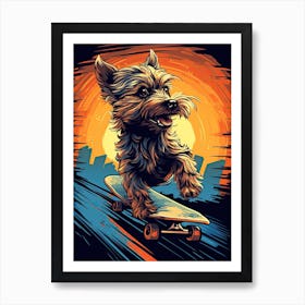 Yorkshire Terrier Dog Skateboarding Illustration 3 Art Print