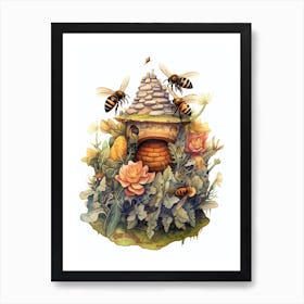 Common Furrow Bee Beehive Watercolour Illustration 4 Art Print