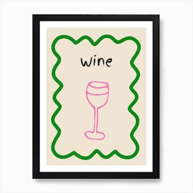 Wine Doodle Poster Green & Pink Art Print