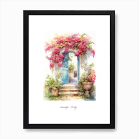 Amalfi, Italy   Mediterranean Doors Watercolour Painting 7 Poster Art Print