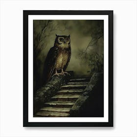 Owl On The Stairs Art Print