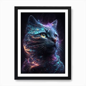 Black Galaxy Cat Art Print