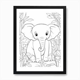 Line Art Jungle Animal Asian Elephant 4 Art Print