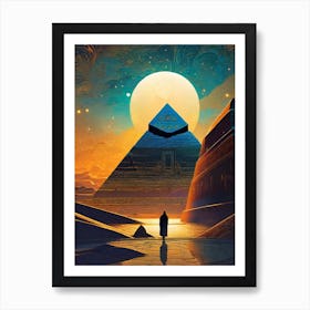 The Great Pyramid ~ Giza Full Moon Ancient Egypt Futuristic Sci-Fi Trippy Surrealism Modern Digital Mandala Awakening Fractals Spiritual Artwork Psychedelic Colorful Cubic Abstract Universe Art Print