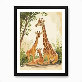 Herd Of Giraffes Resting Under The Tree Modern Illiustration 4 Art Print