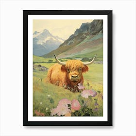 Highland Cow Lying In The Meadow Art Print