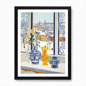 The Windowsill Of Stockholm   Sweden Snow Inspired By Matisse 3 Art Print