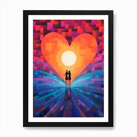 Rainbow Swirl Heart Sunset Silhouette 5 Art Print