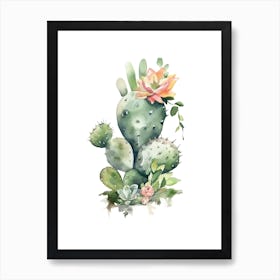 Totem Pole Cactus Watercolour Drawing 3 Art Print
